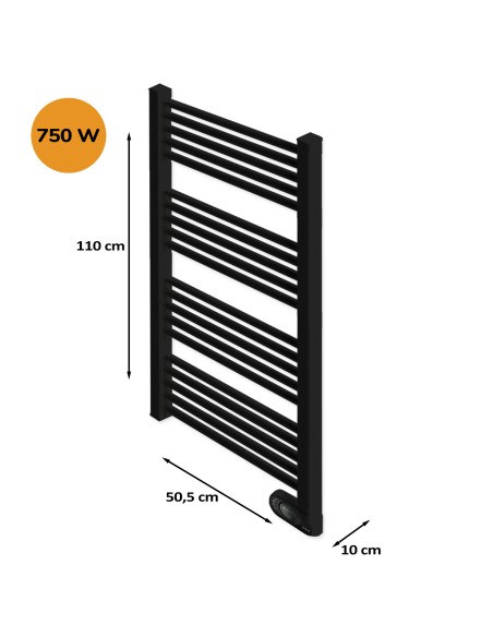 Sèche-serviettes électrique à inertie sèche HJM, 750 W, Noor, Noir