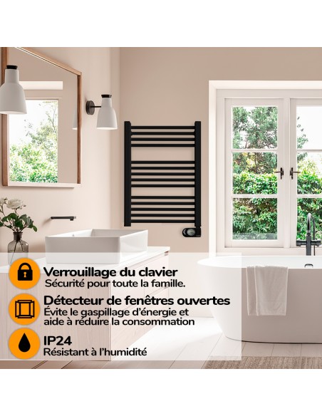 Sèche-serviettes électrique à inertie sèche HJM, 750 W, Noor, Noir