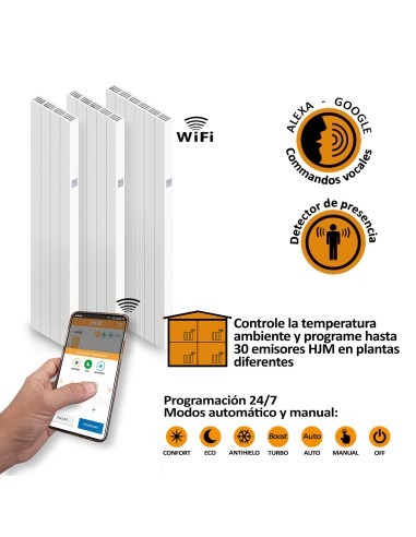 Radiador cerámico vertical AVA WIFI 2000W, Sin Smartbox, Bajo Consumo-Programable 24/7