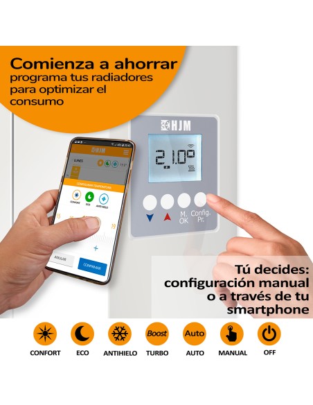 Radiador cerámico vertical WiFi 1000?W HJM AVA?V – Emisor térmico programable sin Smartbox