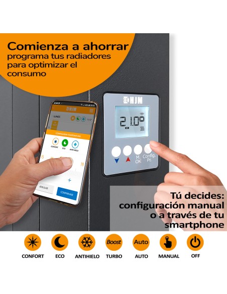 Radiador cerámico vertical AVA WIFI 1000W Negro, Sin Smartbox, Bajo Consumo-Programable 24/7